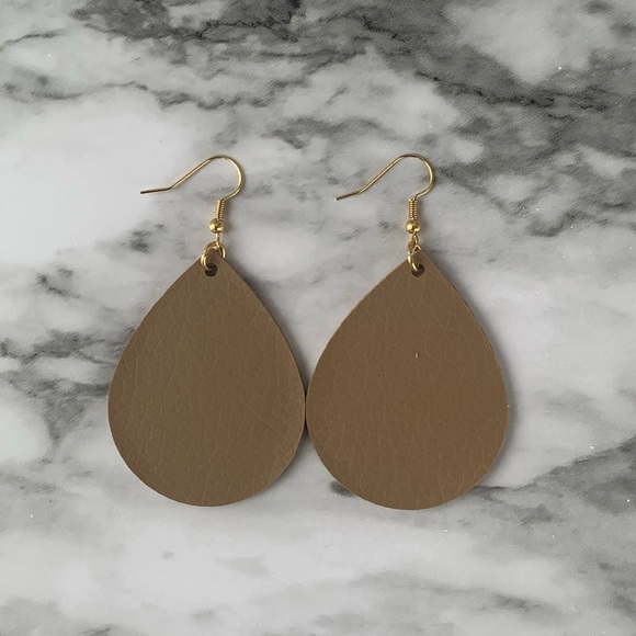 Light Brown Faux Leather Earrings - Picture 2 of 4
